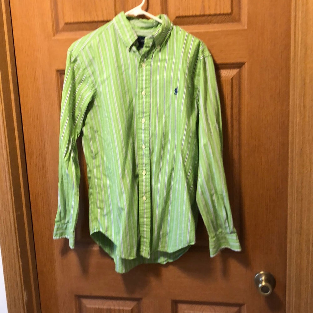 Ralph Lauren Green Striped Button Down size M